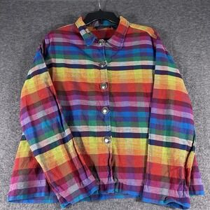Vintage 90s Willow Ridge Plaid Rainbow Jacket Women's XL 100% Cotton Art To Wear